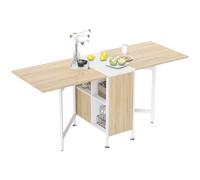 HOMCOM Table pliable de cuisine pour 4 personnes table à manger 4 niches intégrées pour petit espace dim. dépliées 169L x 62l x 75H cm MDF chêne clair acier blanc