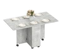 HOMCOM Table Pliante avec Rallonges, Tiroirs, 6 Roulettes, Gris Ciment