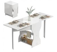 HOMCOM Table Pliante avec Rangement pour 2-4 pers. 160x60x75cm Blanc | Table pliante de cuisine/salle à manger, pour petits espaces, salle à manger & cuisine.