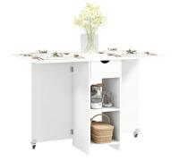 HOMCOM Table pliante avec tiroir et 2 étagères, 114.5x70x75cm blanc | Table de cuisine, pour 2-4 personnes, table de salle à manger pliante moderne, petits espaces, salle à manger et cuisine