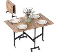 HOMCOM Table pliante cuisine, table à manger pliable, avec 2 abattants, 6 roues avec freins, pour 4-6 personnes, charge 100 kg, pieds en acier, 120 x 80 x 73 cm, brun rustique