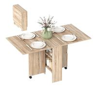 HOMCOM Table Pliante de Cuisine Salle à Manger Amovible sur roulettes 75L x 140l x 74H cm 2 étagères intégrées en Bois Coloris Naturel