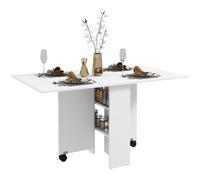 HOMCOM Table Pliante Gain de Place à 2 Rabats pour 6 Personnes avec Étagères et Roues, Blanc