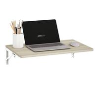 HOMCOM Table Pliante Murale 60x40cm Bureau Gain de Place chêne | Bureau flottant, coins arrondis, pour bureau à domicile, salon, chambre, cuisine.