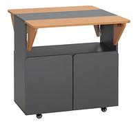HOMCOM Table pliante peu encombrante pour 4 personnes max avec 4 roues, étagère cachée et armoire avec portes, 70 x 83 x 75 cm, jaune et gris