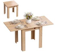 HOMCOM Table Pliante pour 4 Personnes Guide 140x70x77cm Chêne | Table de cuisine pliable, guides en acier, gain de place, pour salon et salle à manger