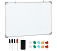 HOMCOM Tableau blanc aimante magnetique panneau blanc polyvalent avec 4 feutres 1 brosse tableau et 10 aimants cadre en aluminium