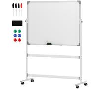 HOMCOM Tableau blanc magnétique double face effacable rotatif mobile avec support, aimants, marqueurs, gomme et roulettes