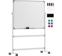 HOMCOM Tableau blanc magnétique double face, tableau blanc effacable rotatif mobile avec support, aimants, marqueurs, gomme et roulettes pour bureau à domicile, salle de lanc