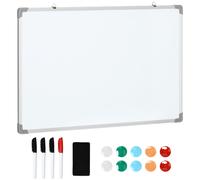 HOMCOM Tableau blanc magnétique mural cadre aluminium 90 x 60 cm avec 4 feutres, 1 effaceur et 10 aimants dim. 90l x 60H cm