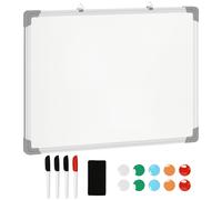 HOMCOM Tableau blanc tableau mural magnétique cadre aluminium 60 x 45 cm avec feutres, effaceur et aimants