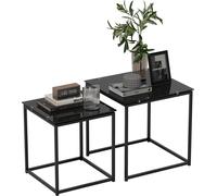 HOMCOM, tables basses modernes pour salon, ensemble de 2 pièces, tables d'appoint en acier et verre trempé, couleur noire