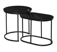 HomCom - Lot de 2 tables basses gigognes - acier, plateau MDF aspect marbre - rond et ovale - noir