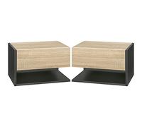 Table de chevet suspendue - tables de nuit murale - HOMCOM - lot de 2 tiroir coulissant bicolore - bois - chêne noir