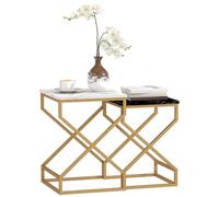 HOMCOM Tables gigognes, Dessus marbre, Set de 2, Noir/Blanc | Patins, cadre en acier, plateau MDF, pour salon chambre bureau