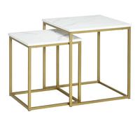 HOMCOM Tables gigognes, lot de 2, tables basses carrées, table d'appoint, armature en acier blanc or