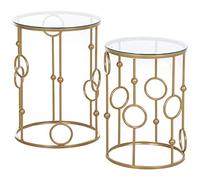 HOMCOM Lot de 2 Tables Basses Rondes Table d’Appoint Bout de Canapé Design Élégant Plateau en Verre Trempé Ø 41 x 57 cm et Ø 36 x 51 cm Or