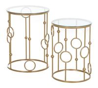 HomCom Lot de 2 tables basses rondes Art déco – Verre trempé 5 mm, métal doré Ø 41 et Ø 36 cm