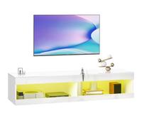 HOMCOM Tablette TV Murale 140 x 40 x 30 cm Blanc Brillant | LED RGB 16 couleurs, rangement ouvert, meuble TV bas, pour TV 55-60", salon & chambre