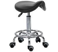 HOMCOM Tabouret à 5 roulettes, Tabouret réglable en Hauteur, siège Ergonomique rembourré en Mousse, Design Moderne, Polyvalent, 36,5x37,5x51-66 cm, Noir
