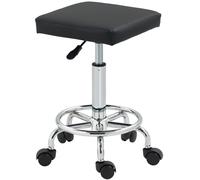 HOMCOM Tabouret à roulettes carré avec hauteur réglable 50-66 cm et repose-pieds, pour massage, tatouage, clinique, spa, noir