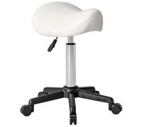 HOMCOM Tabouret à roulettes Hauteur Réglable 45-57 cm Pivotant 360° Blanc | Tabouret de Massage, Selle Ergonomique, Chaise de Travail, Salon de Massage, Tatouage, Clinique, Spa