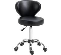 HOMCOM Tabouret à roulettes, Tabouret de Massage en PU avec Hauteur réglable 73-88cm et Dossier, Chaise de Travail pivotant 360°, Cadre en Acier, pour Salon de Massage, Tatouage, Clinique, Spa, Noir