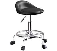 HOMCOM Tabouret à roulettes réglable en hauteur avec dossier - 59-75 cm - Pivotant à 360 ° - Pour bureau, salon, massage, spa - Noir