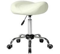 HOMCOM Tabouret à roulettes réglable en hauteur de 55 à 71 cm avec rembourrage épais - Pivotant à 360 ° - Pour bureau, salon, massage, spa, blanc crème