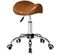 HOMCOM Tabouret à roulettes, Tabouret de Massage avec Hauteur réglable 49-61 cm et Selle Ergonomique, Chaise de Travail à roulettes pivotant 360°, pour Salon de Massage Tatouage Clinique Spa, Marron