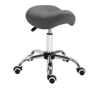 HOMCOM Tabouret à roulettes, Tabouret de Massage avec Hauteur réglable 49-61 cm et Selle Ergonomique, Chaise de Travail à roulettes pivotant 360°, pour Salon de Massage Tatouage Clinique Spa, Gris