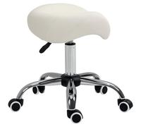 HOMCOM Tabouret à roulettes, Tabouret de Massage avec Hauteur réglable 49-61 cm et Selle Ergonomique, Chaise de Travail à roulettes pivotant 360°, pour Salon de Massage Tatouage Clinique Spa, Blanc