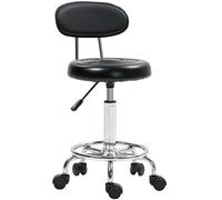HOMCOM Tabouret à roulettes, tabouret de massage avec hauteur réglable 70-86 cm et dossier, pivotant 360°, noir