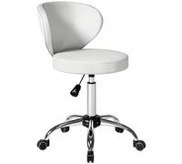 HOMCOM Tabouret à roulettes, tabouret de massage en PU avec hauteur réglable 73-88 cm et dossier, pivotant 360°, blanc