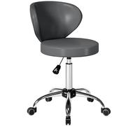 HOMCOM Tabouret à roulettes, Tabouret de Massage en PU avec Hauteur réglable 73-88cm et Dossier, Chaise de Travail pivotant 360°, Cadre en Acier, pour Salon de Massage, Tatouage, Clinique, Spa, Gris