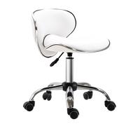 HOMCOM Tabouret à roulettes tabouret de travail avec hauteur réglable 44-56 cm et dossier, pivotant 360°, blanc