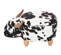 HOMCOM Tabouret Animal, Tabouret de Rangement, Tabouret Rembourré, Siège, Banc avec Design Animal, pour Salon, Repose-Pieds Vache, Noir+Blanc, 62 x 35 x 36 cm