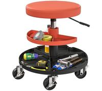 HOMCOM Tabouret d'atelier à roulettes, Tabouret de mécanicien avec Hauteur réglable 40-51 cm, 2 étagères à Outils pour Outils, siège pivotant Charge Max 135 kg, Jaune