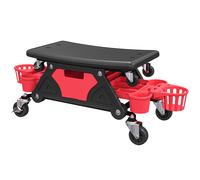 HOMCOM Tabouret d'atelier mobile 135 kg, tabouret de mécanicien avec roulettes rotatif à 360° avec plateaux, 86x33x33cm, rouge