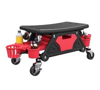 Tabouret d'atelier mobile - HOMCOM - charge 135kg - avec roulettes rotatif à 360° - avec plateaux tiroir et porte-bouteilles - rouge