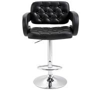 HOMCOM Tabouret de Bar Haut avec Dossier et Accoudoirs, Pivotant avec Hauteur Réglable et Repose-Pieds, Simili Cuir Noir