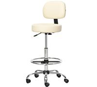 HOMCOM Tabouret de Bar Rembourré, Cadre Métal, Dossier, Réglable, Beige
