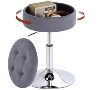 HOMCOM Tabouret de Coiffeuse en Velours avec Rangement 49-65 cm Gris | Tabouret de Maquillage Pivotant, Réglable en Hauteur, Siège Ronde, pour Chambre à Coucher, Salle à Manger ou Bar