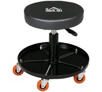 HOMCOM Tabouret de mécanicien, servante d'atelier, Tabouret d'atelier à roulettes, Hauteur réglable, siège pivotant, Plateau de 100 kg pour Le Garage et la réparation Automobile, Noir
