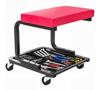 HOMCOM Tabouret de Mécanicien Tabouret d'Atelier Mobile Plateau à Outils | Charge 135 kg, Siège d'Atelier avec Roulettes Lisses Pivotant à 360°, pour Entretien, Réparation Automobile, Garage