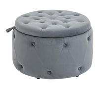 HOMCOM Tabouret de Rangement avec Couvercle, rembourré, Gris Ø60x40 cm | Pouf de rangement rond, aspect velours avec boutons, pour salon.