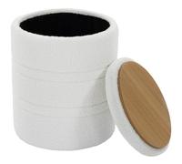 HOMCOM Tabouret de rangement avec couvercle rond 36.5x36.5x46.5 cm Blanc | Tabouret rembourré avec look Sherpa, table d'appoint moderne, pour salon, chambre.