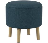 HOMCOM Tabouret de Rangement Rond en Tissu de Lin avec Dessus Amovible, Assise rembourrée, Espace caché et Pieds en Bois pour Le Salon, Bleu