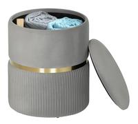 HOMCOM Tabouret de rangement rond en tissu toucher velours avec dessus amovible, assise rembourrée et espace caché pour salon, chambre à coucher, gris clair