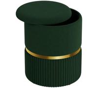 HOMCOM Tabouret de Rangement Rond, Pouf Vanity, rembourré, Vert Foncé | Tissu aspect velours, dessus amovible, espace caché, salon, chambre